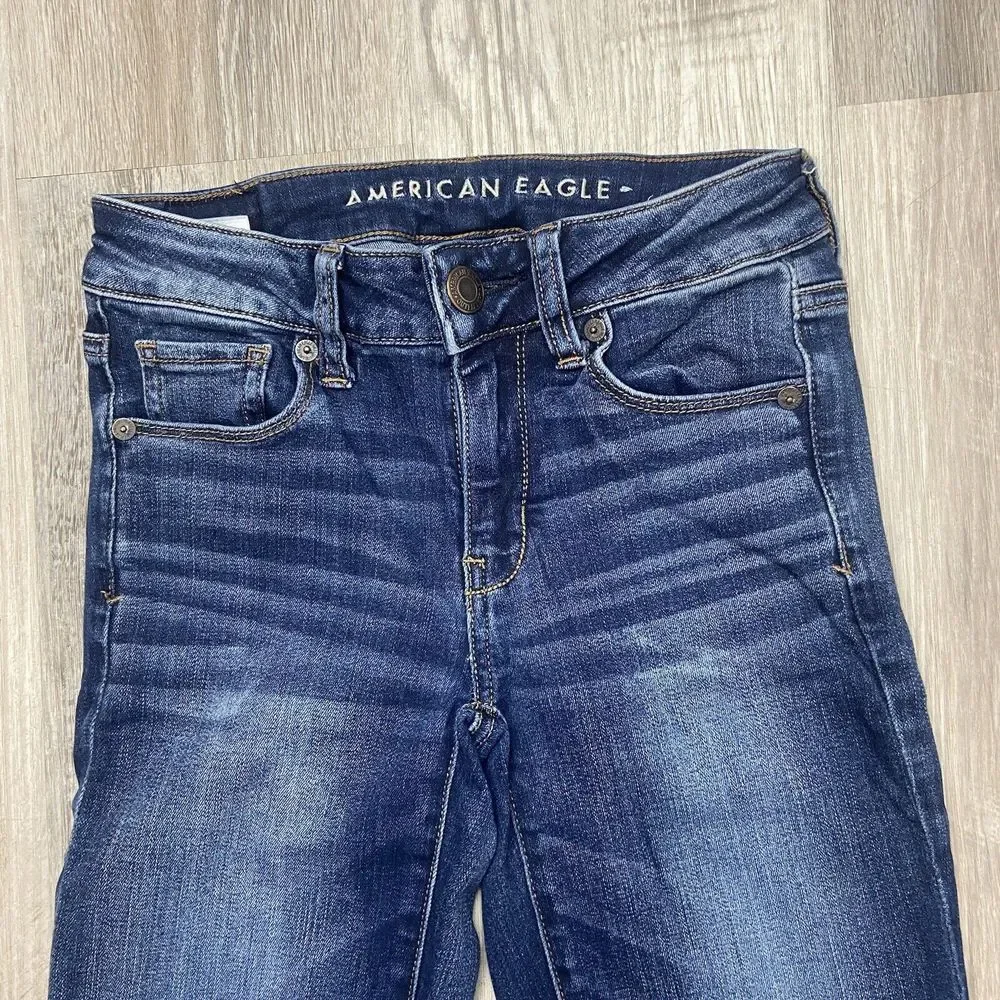 American Eagle Next Level Stretch High Waisted Skinny Dark‎ Blue 0 Long - Picture 3 of 12